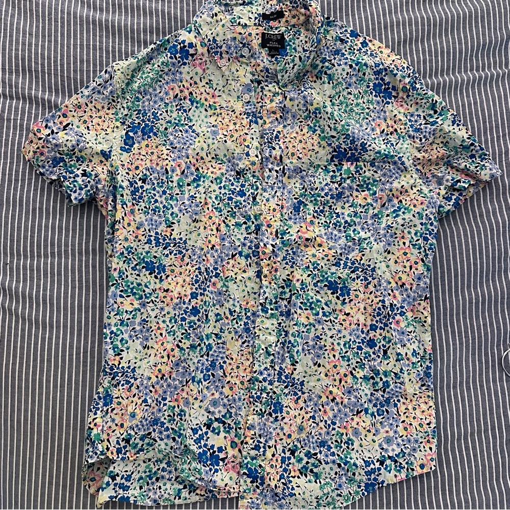 J.Crew Flex Washed Button Down Short Sleeve Floral Shirt
